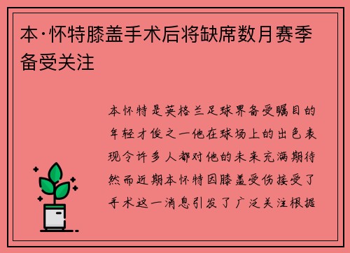 本·怀特膝盖手术后将缺席数月赛季备受关注
